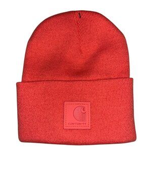 NWT CARHARTT Leather Tonal Patch Beanie Hat Acrylic Coral, MSRP $28.99